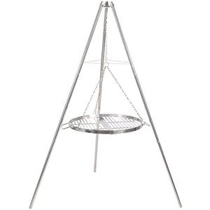 Lineslife Campfire Tripod Grill for Cooking, Durable Stainless Steel Camping Fire Tripod Grill with Round Grill Grate and Carrying Bag for Outdoor BBQ, Silver