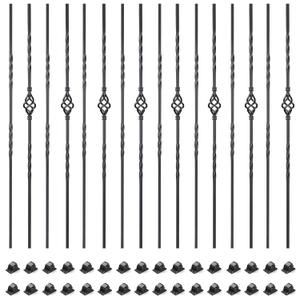 16 Pack Staircase Balusters, 1/2" x 44" Hollow Single Basket and Double Twist Iron Balusters for Staircase Indoorwith 32 Swivel Shoes