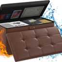 ENGPOW Storage Ottoman Bench,Fireproof Folding Bench with Lock,30 Inches FireWater Resistant Storage Chest Foot Rest Stool Leather Bedroom Bench with Storage Safe for Document,Valuables, Brown