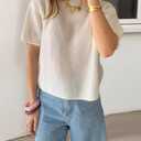 RUEWEY Women Y2k Short Sleeve Sweater Lightweight Crew Neck Pullover Knit Tee Tops Solid Color Shirt Top Blouse (S)