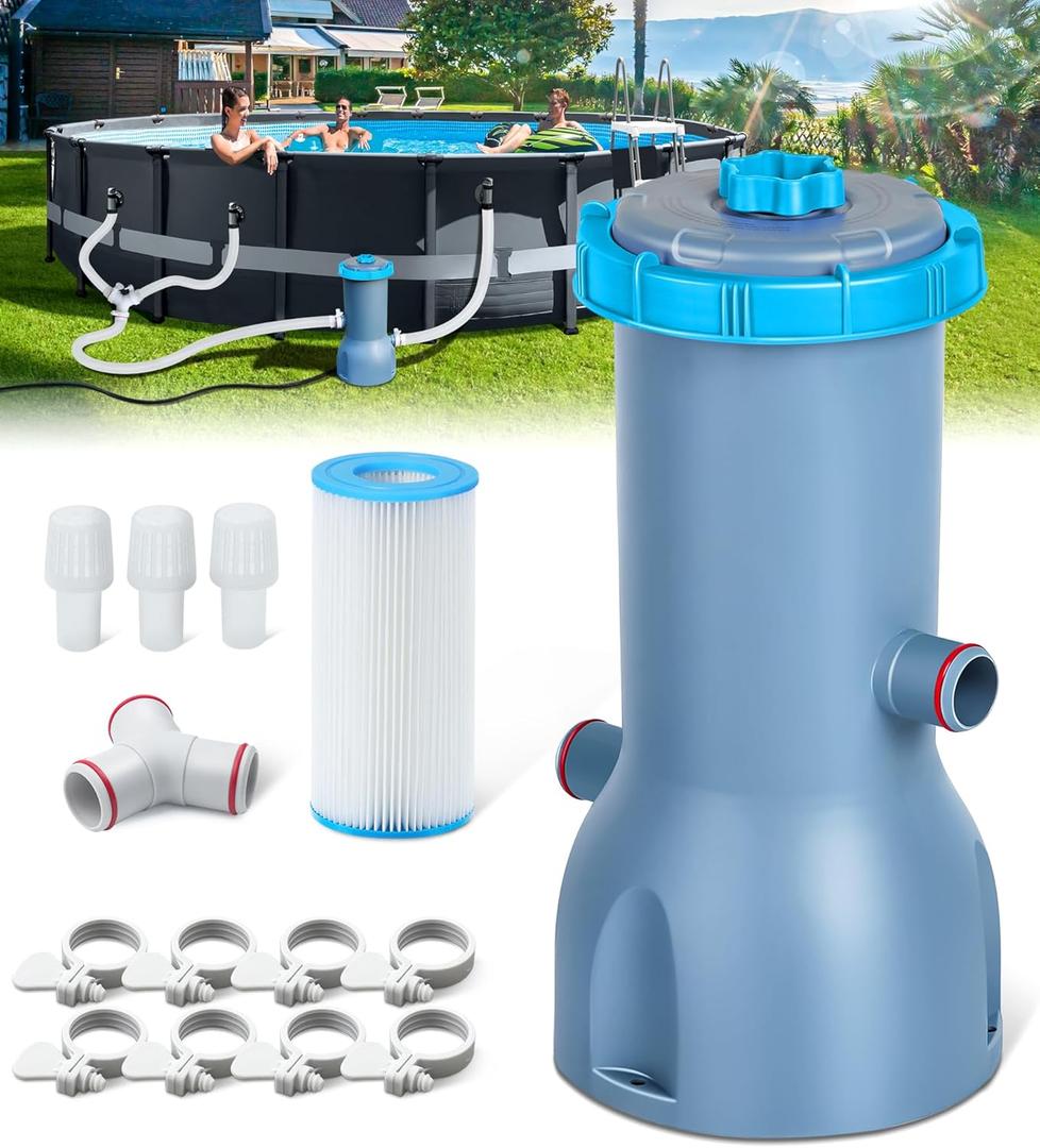 Pro Series 1000 GPH Above Ground Pool Filter Pump, Powerful Pool Cartridge Filter Pump, Water Circulation and Filtration System - Improved Water Clarity, Pools Pumps Above Ground-Sky Blue