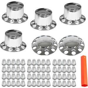 Chrome Front and Rear Hub Cover Wheel Axle Cover Center Caps Kit with 33mm Lug Nut Covers Replacement for 20 in & 22.5 in & 24.5 in Semi Truck Wheels