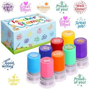 Fancy Land Teacher Stamps Self Inking for Classroom Rubber Stamp for Grading Homework Test Motivation Students Behavior Reward Supplies 8Pcs