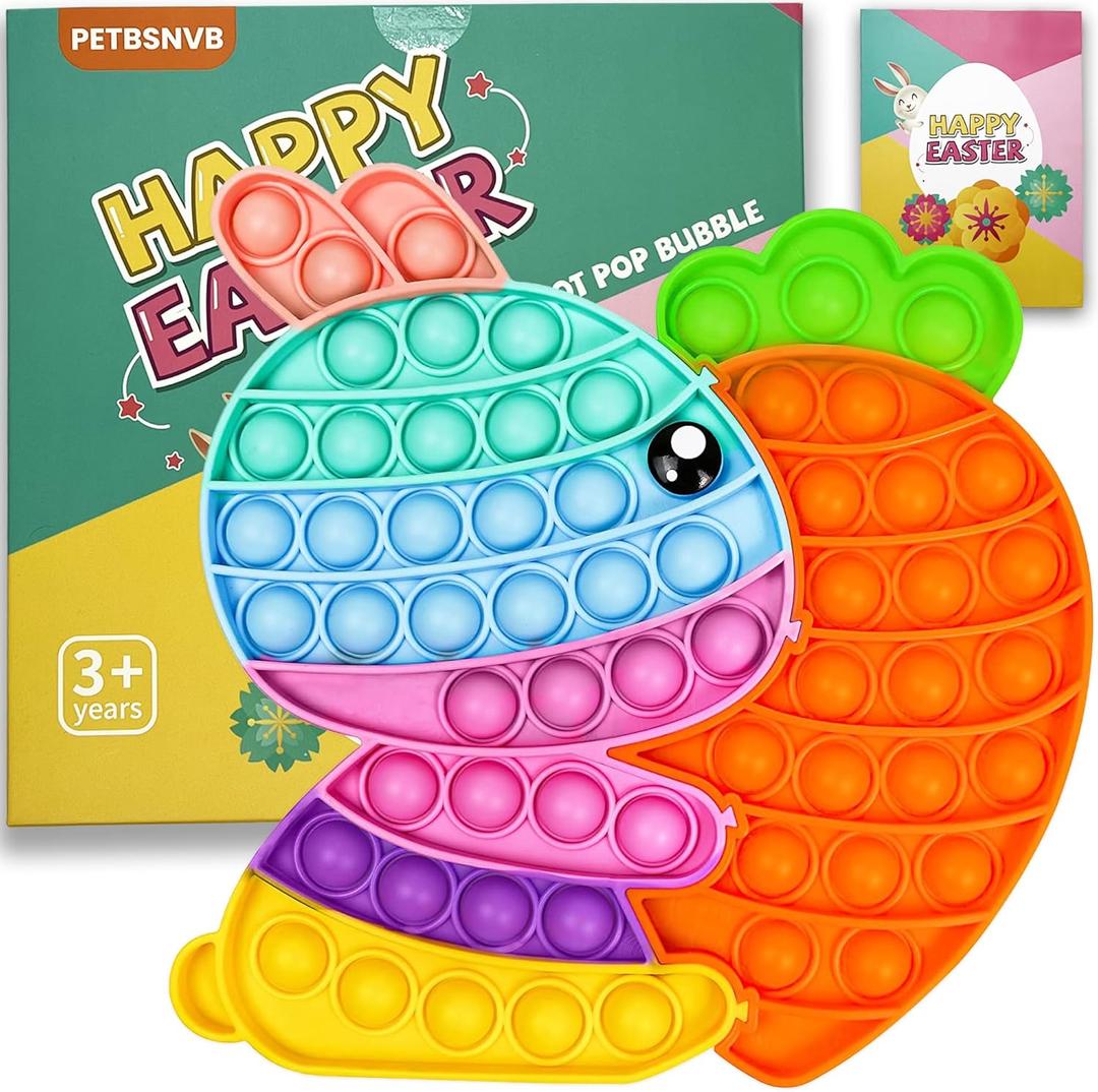 Easter Bunny Poppers, Bunny Carrot Pop Bubble Fidget Sensory Toy, Puzzle Popper, Easter Gifts for Kids,Toddler, Easter Basket for Toddlers Girl, Easter Toys, Stocking Easter Basket Stuffers (Rainbow)