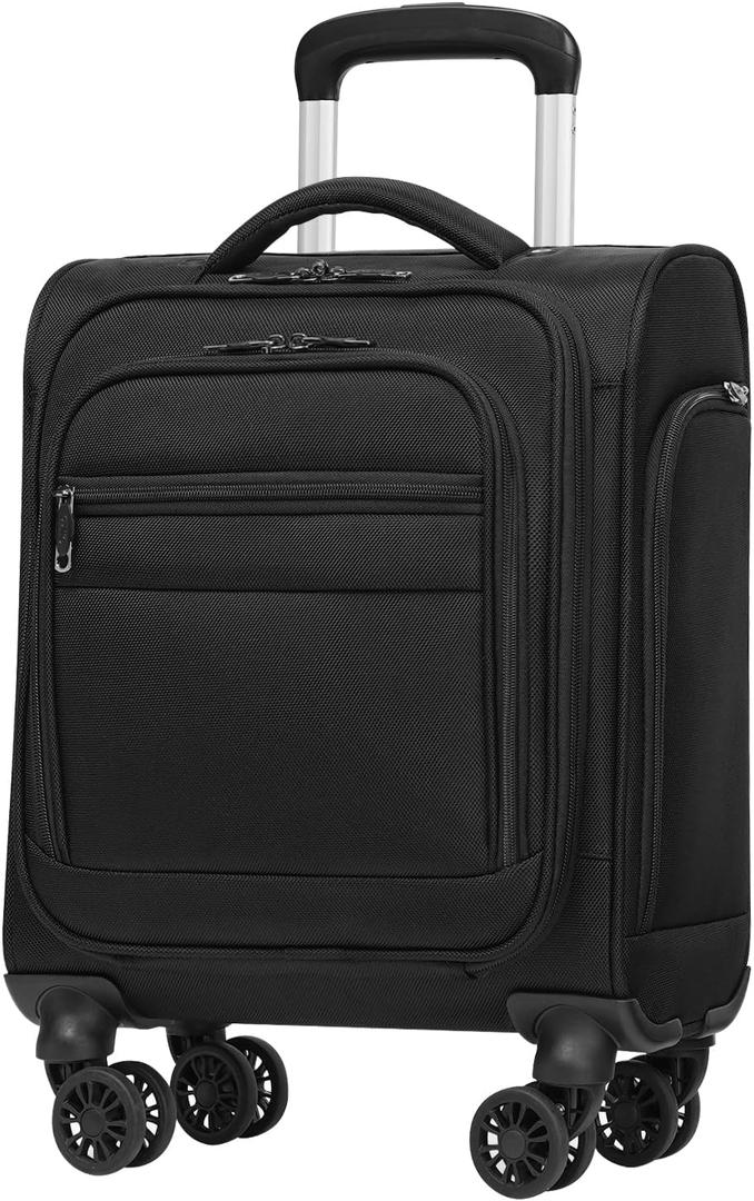 Coolife Underseat Carry On Luggage Suitcase Softside Lightweight Rolling Travel Bag Spinner Suitcase Compact Upright 4 Dual Wheel Bag (black)