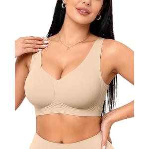 Vertvie Womens Jelly Wireless Bras Seamless T-Shirt Bra No Underwire Full Coverage Pullover Bralettes Supportive Sports Bras (XX-Large, Sand)