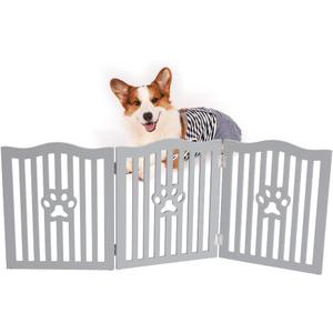 Pet Gate, Wooden Free Standing Dog Gate for Small Dogs and Cats. Great Folding Fence for Doorways, Halls, Stairs. Grey