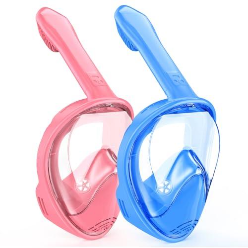 Kids Snorkel Mask Full Face, Snorkeling Gear for Kids 2-14 with Camera Mount, 180 Degree Panoramic View Snorkeling Set Anti-Fog Anti-Leak (Blue)