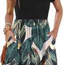 WNEEDU Summer Dresses for Women 2025 Ruffle Sleeve Casual Sundress Swing Elastic Waist Dress with Pockets (X-Large, 03 Leaf Print)