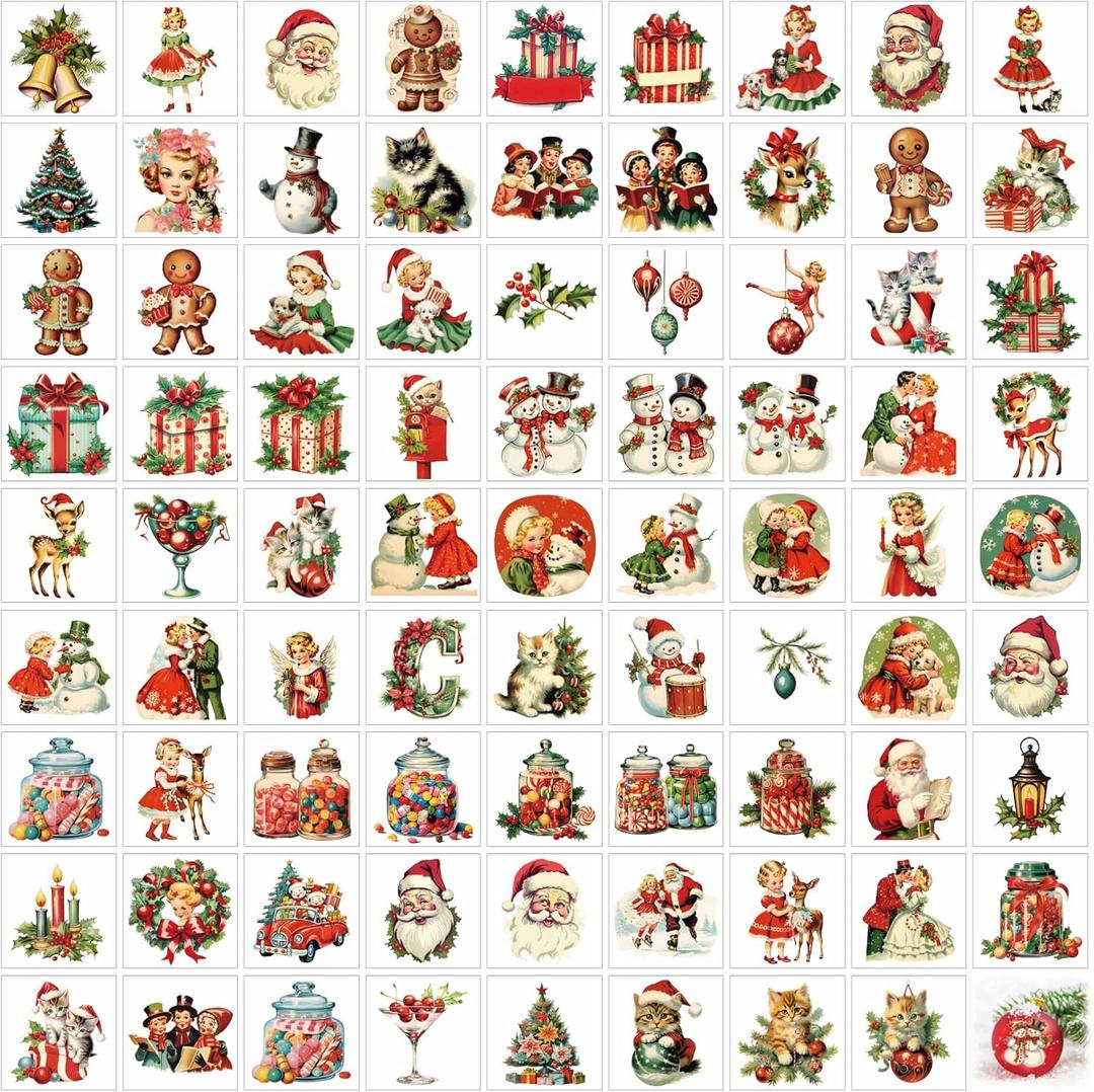 Christmas Transfers for Crafts, Rub On Stickers, Vintage Christmas Decals, Rub On Transfer for Wood Ornaments, Crafting Glass Ball, Furniture Canvas, Fabric Project (Santa80)