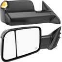 Switchback Signal Tow Mirrors Compatible with Dodge Ram 1500(2009-2018) 2500 3500(2010-2018), Power Heated Flip Up Extended Trailer Towing Side Mirrors w/Puddle Light, Smoked Lens Carbon Grey Housing