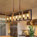 Wellmet Black Kitchen Island Chandelier, Farmhouse Modern Pendant Light Dining Room, 7-Light Wooden Paint Pendant Light for Living Room, Dining Table, Kitchen, Hallway, Restuarant