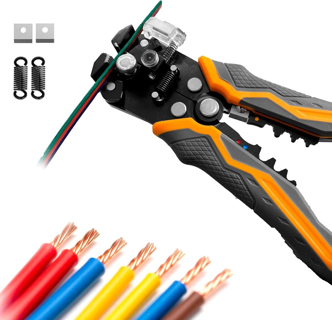 Automatic Wire Stripper, 3 in 1 Stripper/Cutter/Crimping Heavy Duty Multi-Function Tool for 8-18 AWG Electrical Wire, Comes with Replaceable Stainless Steel Blades & Springs, 8 Inch