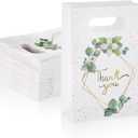 60 Pcs Greenery Eucalyptus Thank You Gift Bags With Handles - Paper Bags Bulk for Business, Party, Merchandise, Boutique, Wedding, Birthday
