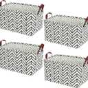Kingrol 4 Pack Foldable Storage Baskets with Handles, Waterproof Storage Bins for Home, Office, Nursery, Laundry Organizers, 15 x 10.25 x 9.75 Inch