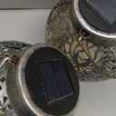 2 Pack Outdoor Solar Hanging Lantern Lights Metal LED Decorative Lamp for Garden Patio Courtyard Lawn and Table with Hollowed-Out Design (Bronze)