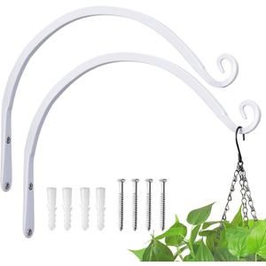 Kingsyard 2-Pack Wall Plant Hanger Outdoor - Heavy Duty Metal Decorative Hanging Bracket Hooks for Hanging Plant, Hummingbird Feeders, Lanterns, Wind Chimes Outdoor & Indoor, 12-Inch/White