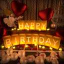 Happy Birthday Decorations, Include Light up Letters, with Tea Lights Candles, Latex Balloons, Aluminum Balloons and Rose Petals, Special Festival, Surprise Gifts Banner for Women and Men