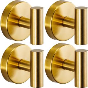 Suction Cup Hooks for Shower - Bathroom Reusable Hooks for Towels, Robes & Loofah - No-Drill Mounting on Kitchen,Walls,Metal,Glass,Mirrors,Tile & Smooth Non-Porous Surfaces (4, Brushed Gold)