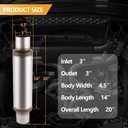 3 Inch Exhaust Muffler, 3" Inlet/Outlet 20" Overall Length Resonator, Stainless Steel Straight Through Design Performance Muffler, 1 PC