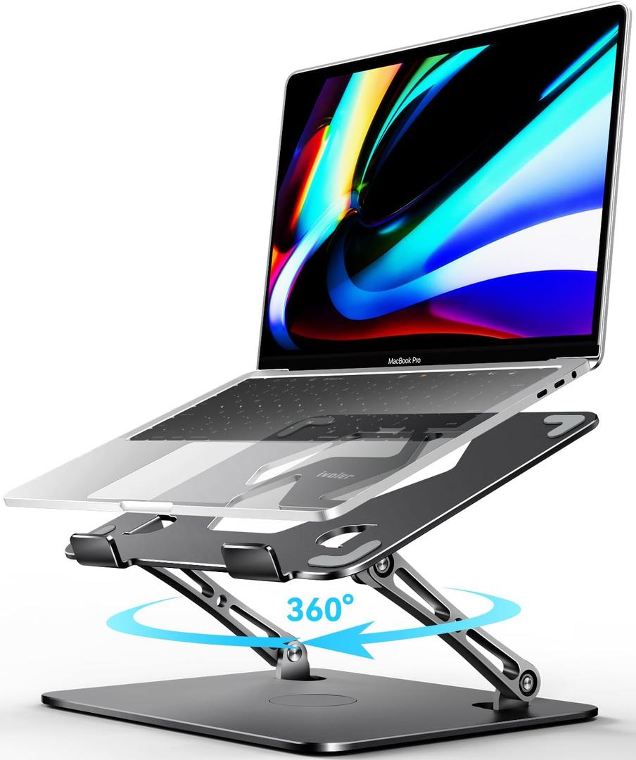 ivoler Adjustable Laptop Stand with 360 Rotating Base, Ergonomic Laptop Stand for Desk, Foldable & Portable Laptop Riser, Suitable for Collaborative Work, Fit MacBook Laptops up to 16 inches[Black]