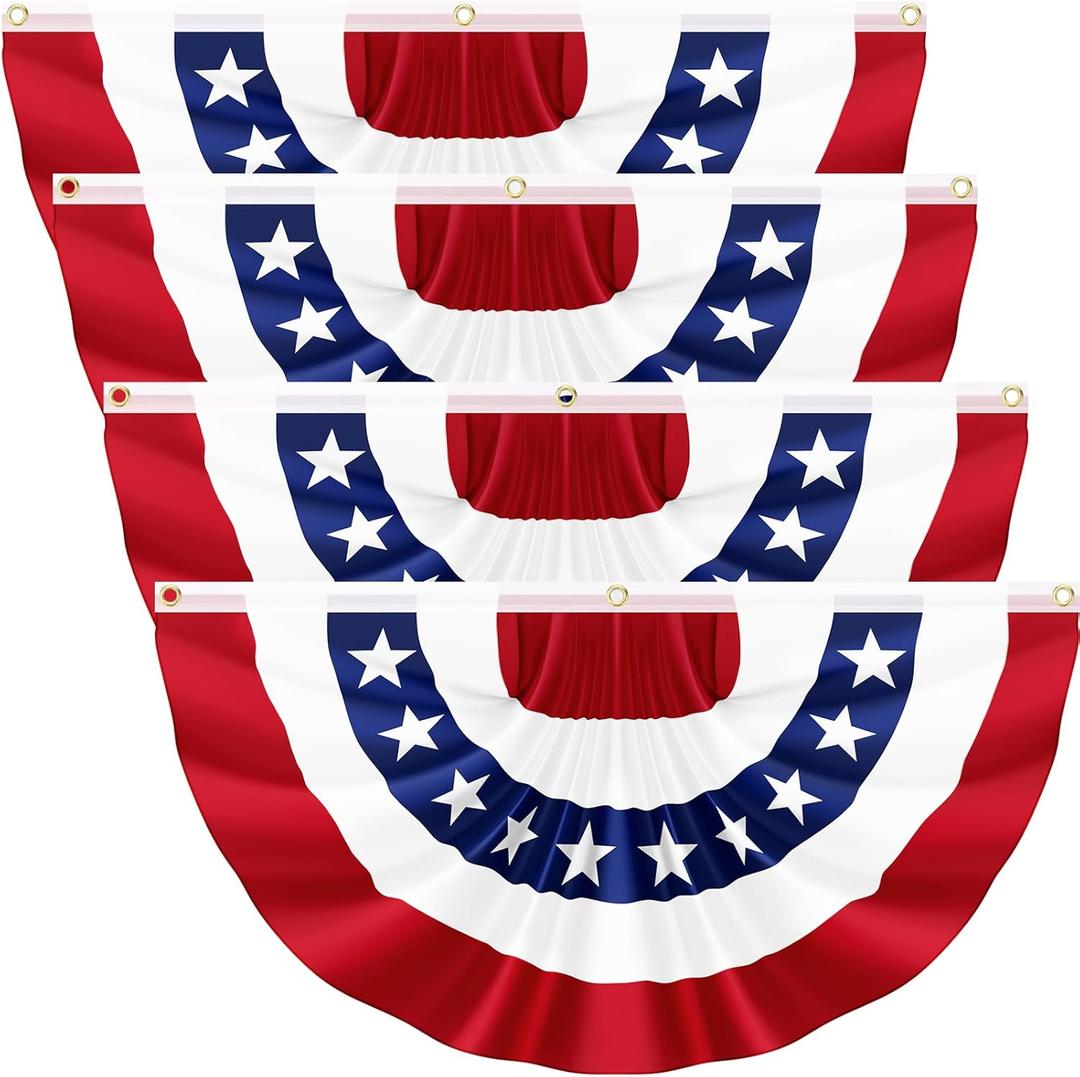 4Pack 3x6 FT American Pleated Fan Flag, USA Patriotic Half Fan Bunting Flag, 4th of July Decorations Flags for Outside, Red White and Blue Patriotic Decorations Outdoor