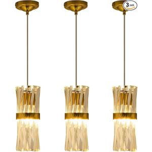 Ken & Ricky Pendant Lights Kitchen Island Gold 3 Pack,Crystal Pendant Lighting Over Island,Modern Pendant Light Fixtures for Dining Room Bedroom Bathroom Livingroom
