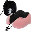 Memory Foam Travel Pillow, Neck Pillow with 360-Degree Head Support, Comfortable and Lightweight, Ideal for Sleeping on Airplane, Car, Train, Bus and Home Use, Comes with Storage Bag (Pink)