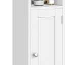 VASAGLE Small Bathroom Storage Corner Floor Cabinet with Door, 7.9 x 7.1 x 31.5 Inches, Bathroom Organizer, Narrow Toilet Paper Storage Cabinet, Adjustable Shelves, Cloud White UBBC310W01