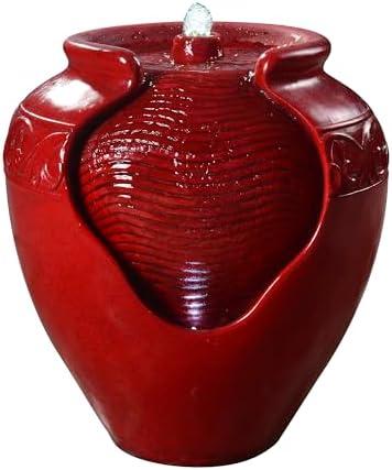 Teamson Home Outdoor Pot Fountain with LED Lights and Pump, Floor Water Fountain for Patio, Garden, Backyard, Decking Home Décor, 16.93 Inch Height, Red