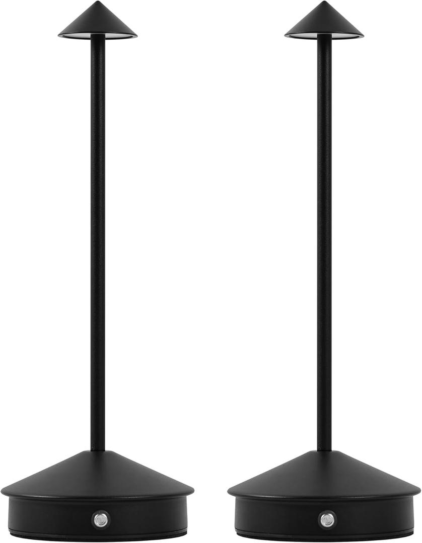 Cordless Table Lamps,LED Rechargeable Desk Lamp,Portable Modern USB Battery Operated Lights,Outdoor Waterproof Touch Dimmable,for Patio,Restaurant,Bar,Camping,Dining Home Set of 2 Black