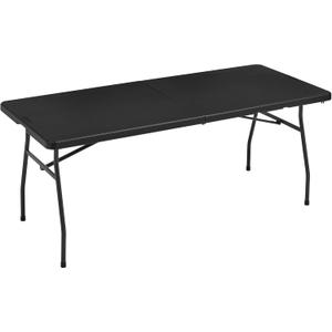 Amazon Basics Heavy Duty Portable Folding Table, 6 ft, Indoor & Outdoor, Fold-in-Half Design with Carrying Handle, for Events, Easy Folding and Storage, Black | Portable, Heavy Duty, Indoor & Outdoor, with Carrying Handle