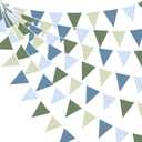 32Ft Blue Green Party Decorations Dusty Blue Sage Green Gingham Fabric Triangle Banner Flag Plaid Pennant Garland Streamers for Hole in One Birthday Baby Shower Masters Golf Graduation Decor Supplies