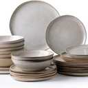 AmorArc Ceramic Dinnerware Sets,Handmade Reactive Glaze Plates and Bowls Set,Highly Chip and Crack Resistant | Dishwasher & Microwave Safe Dishes Set,Service for 8 (24pc) (Cappuccino)