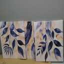EHNTNNMA 3 Pcs Blue Botanical Canvas Wall Art Modern Natural Abstract Leaf Prints Boho Blue and Gold Plant Minimalist Rustic Leaf Wall Paintings for Living Room, Office, and Bedroom 16x24 Inches Framed