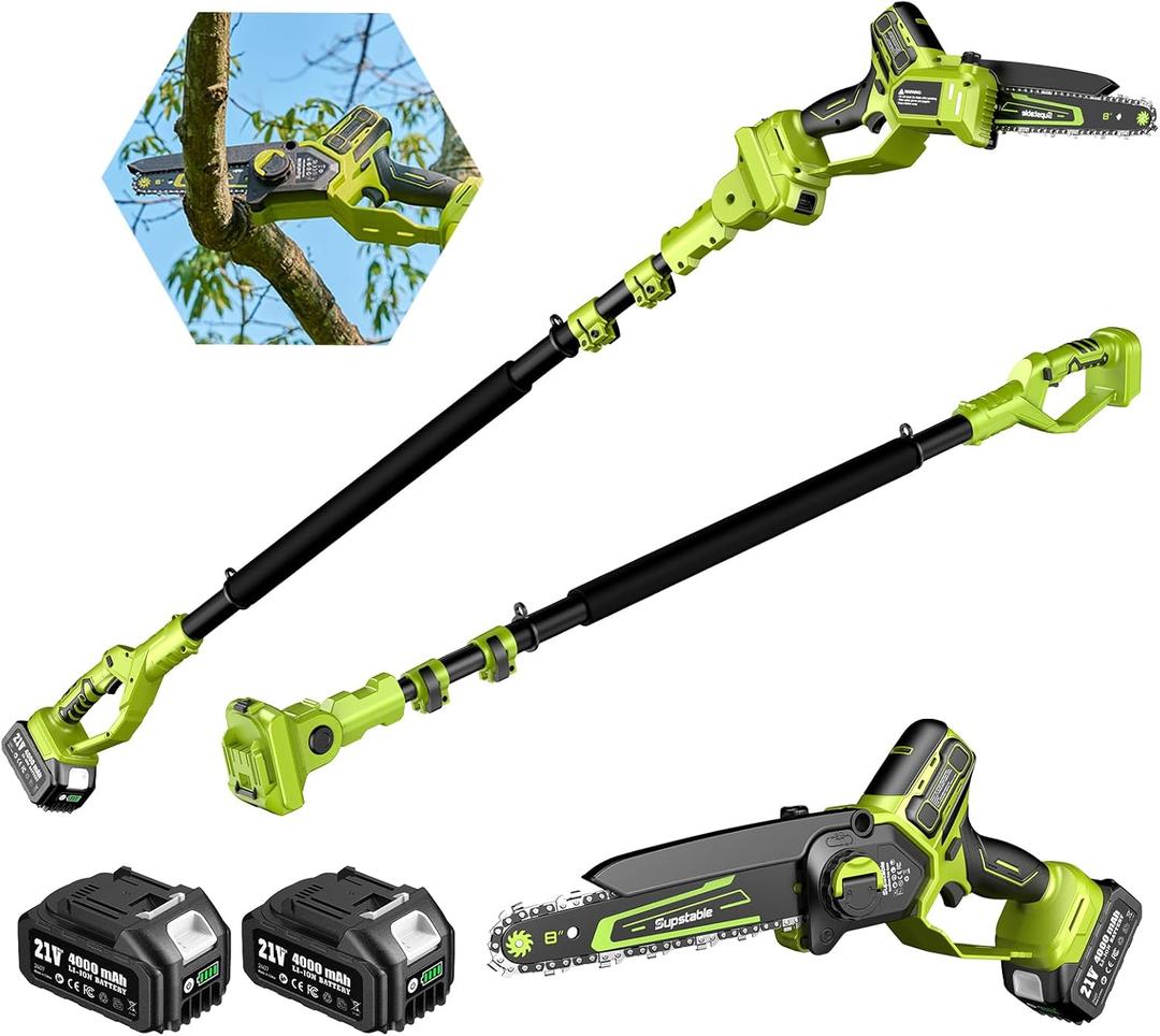 Electric Pole Saws for Tree Trimming, 6" & 8" Mini Chainsaw Cordless with Extension Pole & 2x4.0Ah Batteries, 21V Pole Chainsaw Battery Powered, Max Reach 16 Ft, Tree Trimmer Limb Branch Cutter Pruner