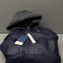 CREATMO US Men's Faux Leather Jacket Motorcycle Jacket Waterproof Windproof PU Moto Vintage Bomber Hoodie with Removable Hood (Navy)