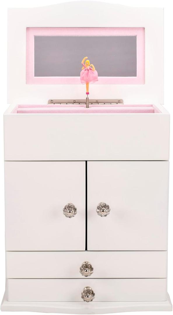 Cottage Garden Ballerina White 11.4 x 9.4 MDF Wood and Velvet Musical Jewelry Box Plays Tune Swan Lake