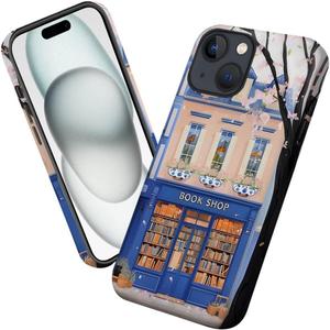 Case for iPhone 15,Bookish Watercolor Bookshop Floral Phone Case Military-Grade Drop Protection Cover for Women Girl - Frosted