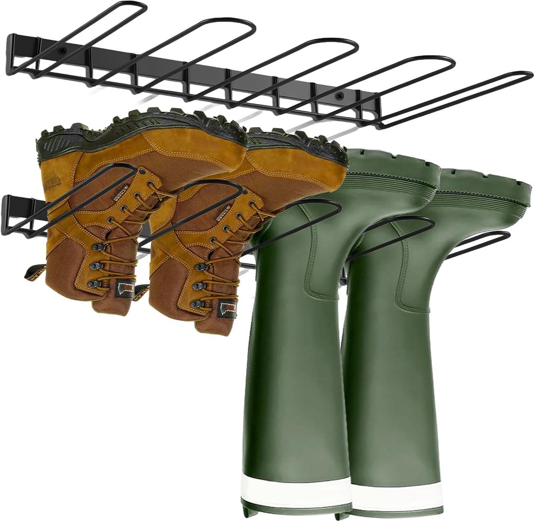 Boot Rack - 4 Pair Wader Hangers Wall Mount Boot Organizer for Tall Boots, Heavy Duty Boot Hangers Holder Sturdy Metal Wall Mounted Shoe Rack for Garage Mudroom Closet Entryway Black 2 Pack