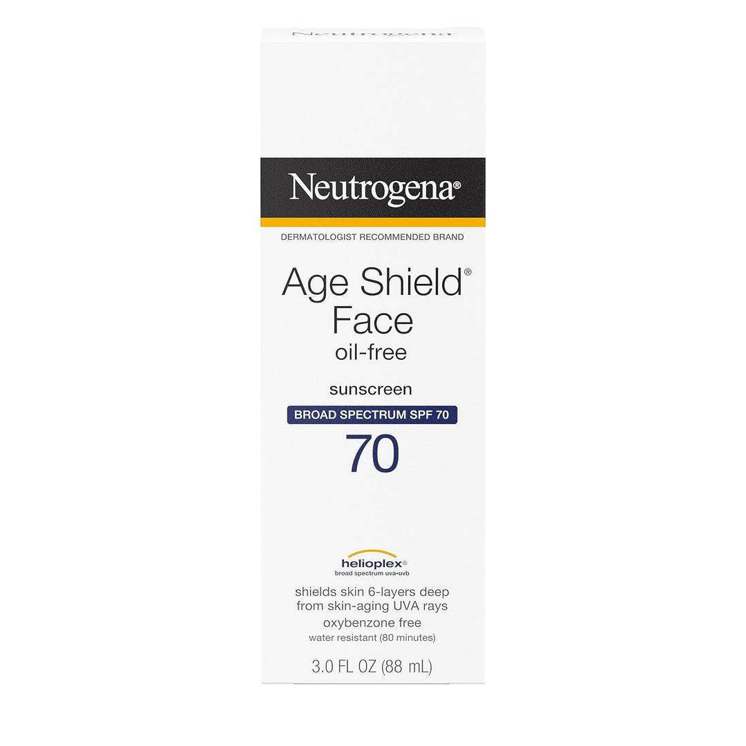 Neutrogena Age Shield Face Oil-Free Sunscreen Lotion with Broad Spectrum SPF 70, Non-Comedogenic Moisturizing Sunscreen to Help Prevent Signs of Aging, PABA-Free, 3 fl. oz.