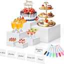 6 Pcs White Acrylic Buffet Risers with Mini Sign and Maker, Food Display Stands for Buffet Table Party Catering Dessert Jewelry Collectibles,Nesting Cube Boxes with Hollow Bottoms (8",7",6",5",4",4")
