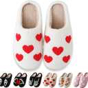 Halloween Slippers for Women Men, Soft Plush Fuzzy Winter holiday slippers, Retro Cozy House Slippers, Comfy Bedroom Christmas Slippers Indoor Outdoor Shoes (10-11 Women/9.5-10 Men, Heart)