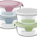 30oz Glass Meal Prep Containers with Lids, Airtight 3.75 Cup Food Storage Containers Set, Heat-Resistant BPA-Free Glass Containers for Soup Leftover, Microwave, Dishwasher, and Freezer Safe (4 Packs) (Multicolor+Clear)