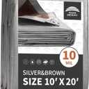 RAINDEWAY Tarps Heavy Duty Waterproof 10x20 Feet,10Mil Thick Multipurpose Poly Tarp Cover with Metal Grommets and Reinforced Edges,Silver/Brown Tarp