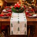 Christmas Table Runner Beige Christmas Tree Soft Plush Faux Fur Embroidered Tree Table Runner Seasonal Winter Kitchen Dining Home Decoration for Party Decor 13 x 72 Inch