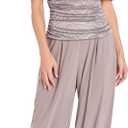 R&M Richards Women's Glam Glitter Jacquard Cold-Shoulder Jumpsuit W/Ruched Bodice & Wide Legs (Beige, S)