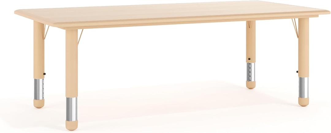 Flash Furniture Wren Adjustable Classroom Activity Table for School and Home, Plastic Activity Table for Kids, 23.625" W x 47.25" L, Natural, Set of 1