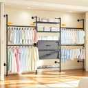 Wall Mounted Clothes Rack with 2 Drawers, 3 Row Expandable Closet