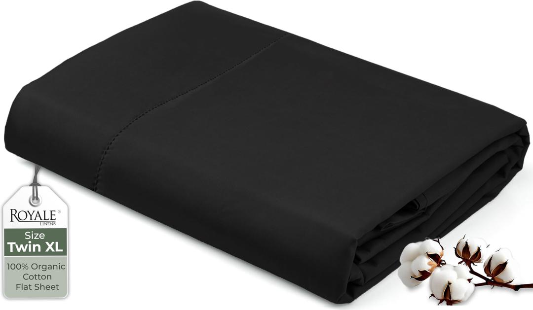 Royale Linens 100% Organic Cotton Full Flat Sheet Only - Super Soft - Percale Top Sheets - Full Flat Sheet Sold Separately - Breathable, Cool & Crisp Black Sheets Only (81" x 96", Black)